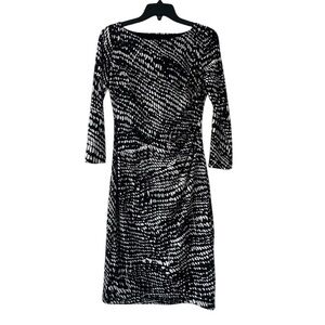 Ralph Lauren dress black/white print size 4 side ruching